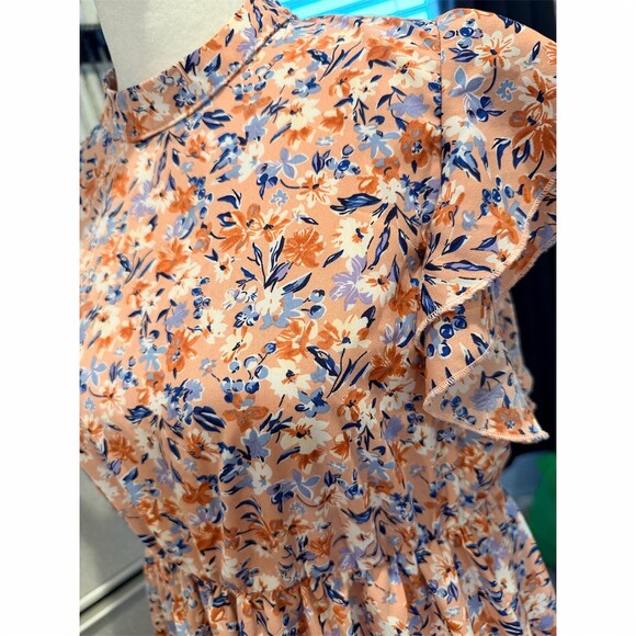 SHEIN Dress Womens Size S Pink Floral Ruffle Flutter Sleeve Tiered Midi - Picture 4 of 7